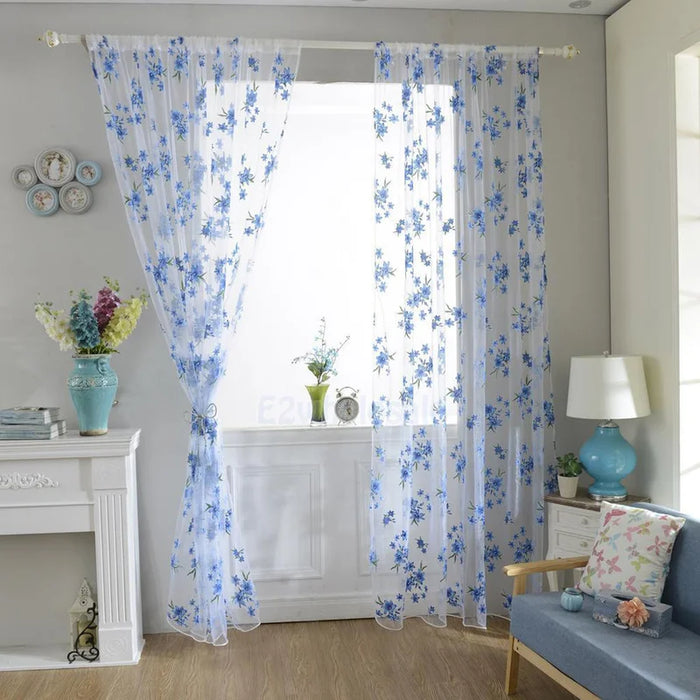 Elegant Floral Sheer Privacy Curtain - Child's Room Decor Accent