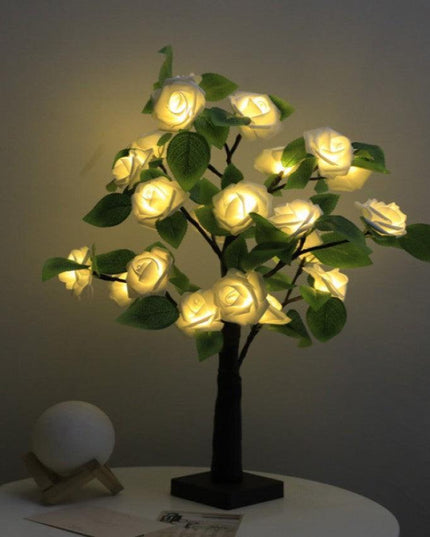 Radiant LED Bonsai Rose Tree: 55CM Floral Table Centerpiece