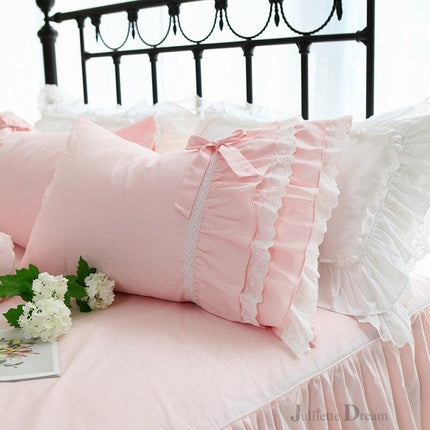 Elegant European Lace Ruffle Pillowcase - Classic White Luxury