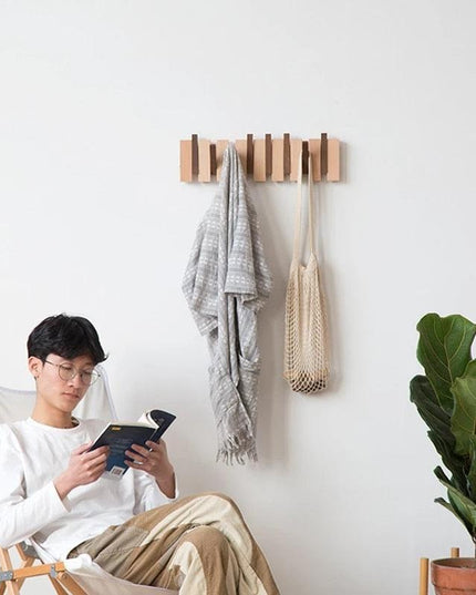 Elegant Beech Wood Wall-Mounted Coat Rack with Sandalwood Accents