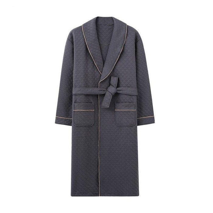 Winter Luxury Botanica Shawl Collar Bathrobe Three Layer Cotton Plus Size 4XL Robe for Gentlemen Simple Style Robe Grey Elegant Robe