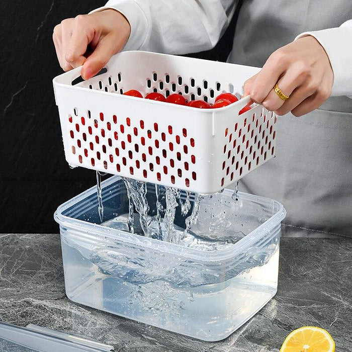 Fresh Kitchen Organization Solution for Storing Fresh Produce with Drain Basket and See-Through Cover