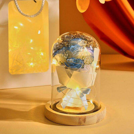 Timeless Elegance: Illuminated Preserved Rose in Glass Dome - A Symbol of Eternal Love