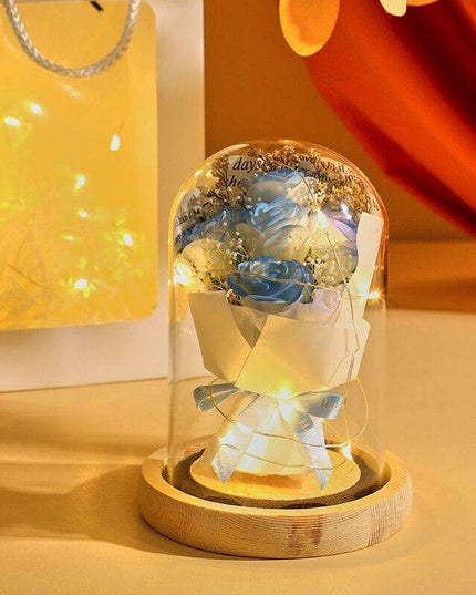 Timeless Elegance: Illuminated Preserved Rose in Glass Dome - A Symbol of Eternal Love