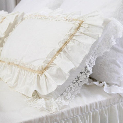 Luxurious Beige Cotton Pillow Sham Set with Stunning Lace Ruffles - Pack of 2