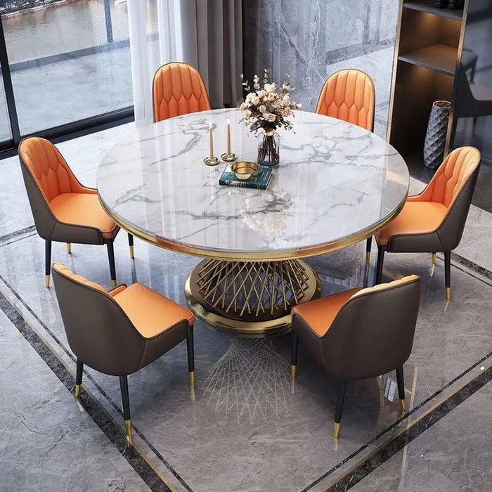 Golden Elegance Dining Table: Stylish Metal Cylinder Design