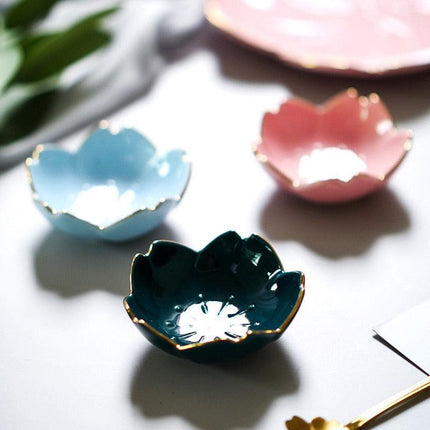 Elegant Cherry Blossom Ceramic Dishes for Seasoning and Trinket Display