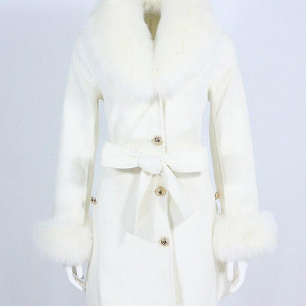 Luxurious Wool-Cashmere Coat with Fox Fur Accents