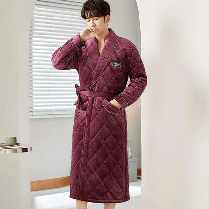 Luxurious Men's Triple-Layer Velvet Quilted Robe - Ultimate Warmth and Elegance