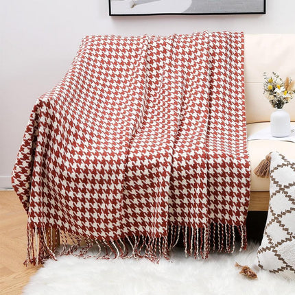 Elegant Houndstooth Plaid Cotton Knit Throw Blanket - Timeless Home Accessory