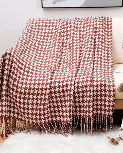 Elegant Houndstooth Plaid Cotton Knit Throw Blanket - Timeless Home Accessory