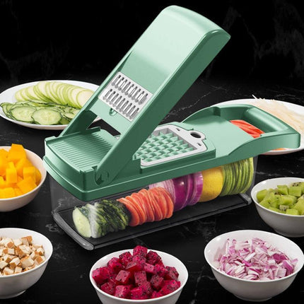 Versatile 9-in-1 Vegetable Slicing and Dicing Kit with Drain Basket and Interchangeable Blades
