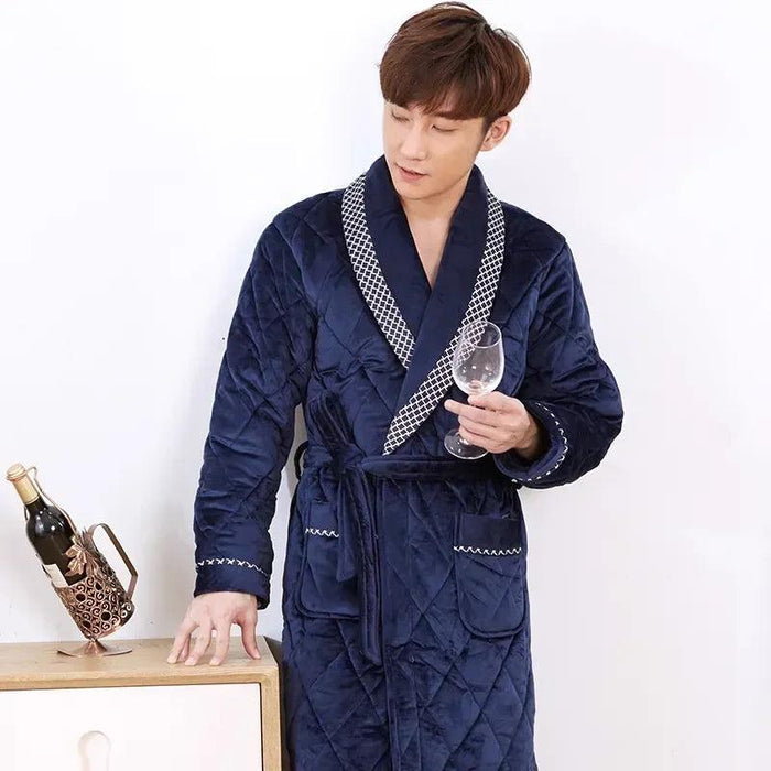 Warm and Cozy Men's Quilted Bathrobe - Stylish Homewear for Winter Comfort