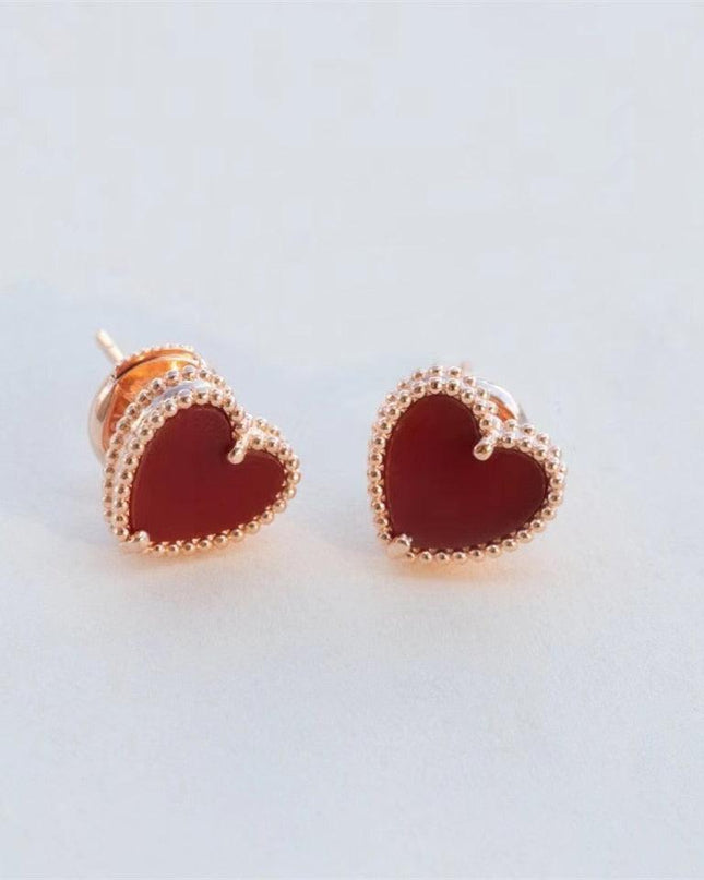 Elegant Rose Gold Carnelian Heart Earrings - Eternal Charm Collection