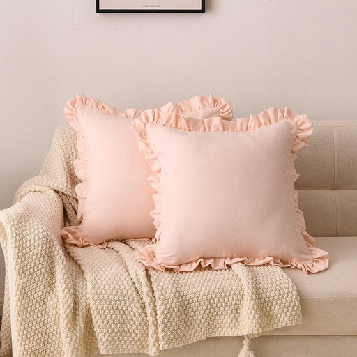 Soft & Comfortable Solid Color Ruffle Pillowcase - White, Pink, Gray - 45x45cm