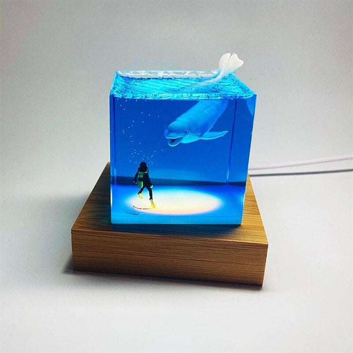 Shark and Whale Resin Marine Lamp with USB LED Night Light - Desk Ornament