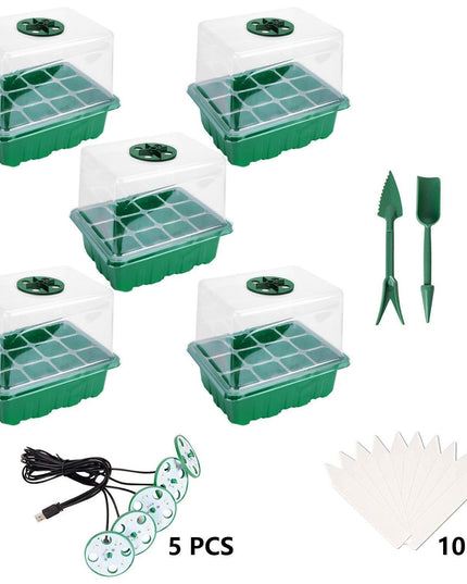 LED Seedling Starter Set with Humidity Control - Complete 5-Tray System for Enhanced Plant Growth
