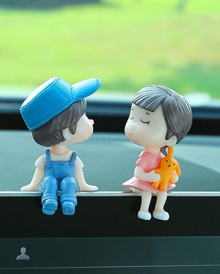 Charming Balloon-Bearing Cartoon Couple Dashboard Decor for Your Vehicle