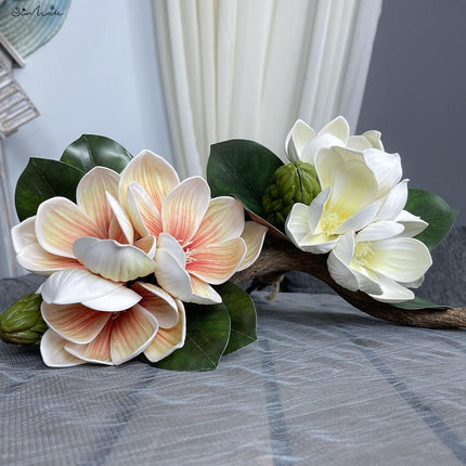 Vintage Elegance: Luxurious Magnolia Floral Arrangement with Vibrant Accents