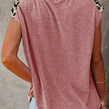 Safari Chic Women's Short Sleeve Tunic Top with Faux Animal Print Details - Très Elite