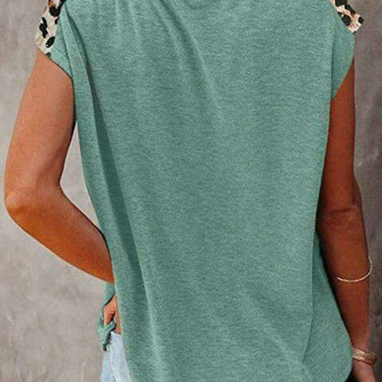 Safari Chic Women's Short Sleeve Tunic Top with Faux Animal Print Details - Très Elite