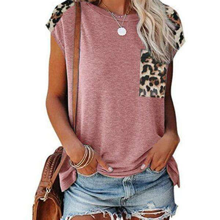 Safari Chic Women's Short Sleeve Tunic Top with Faux Animal Print Details - Très Elite