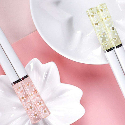 Sakura Elegance Amber Japanese Chopsticks Set - Antibacterial & Anti-Slip Dining Utensils - Très Elite