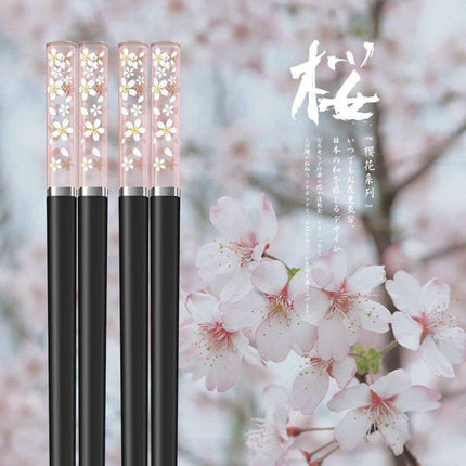 Sakura Elegance Amber Japanese Chopsticks Set - Antibacterial & Anti-Slip Dining Utensils - Très Elite
