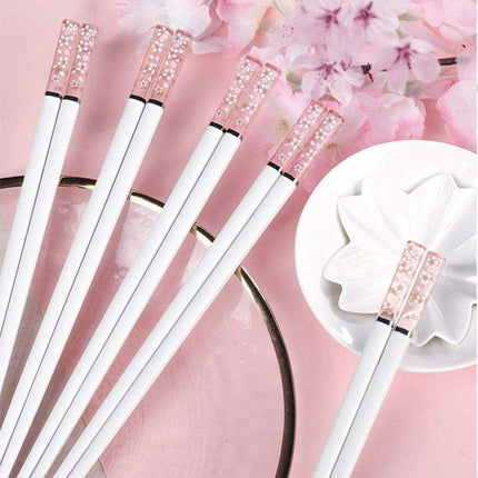 Sakura Elegance Amber Japanese Chopsticks Set - Antibacterial & Anti-Slip Dining Utensils - Très Elite