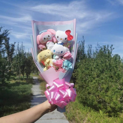 Sanrio Character Plush Doll Bouquet - Cute My Melody, Kuromi, Cinnamoroll & Kt Cat Gift Set - Très Elite