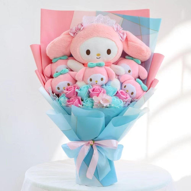 Sanrio Character Plush Doll Bouquet - Cute My Melody, Kuromi, Cinnamoroll & Kt Cat Gift Set