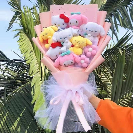 Sanrio Character Plush Doll Bouquet - Cute My Melody, Kuromi, Cinnamoroll & Kt Cat Gift Set - Très Elite