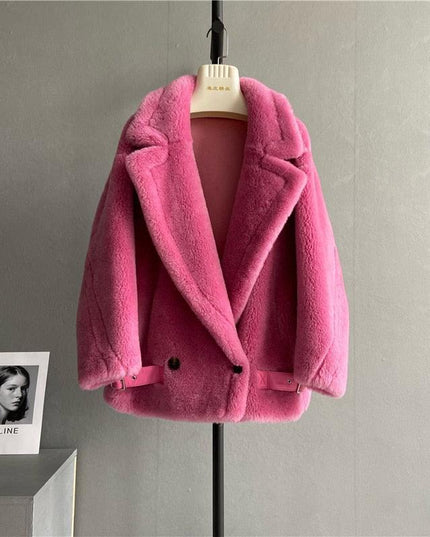 Luxe Elegance Genuine Sheep Shearing Fur Winter Coat for Women: Embrace Opulent Warmth and Style