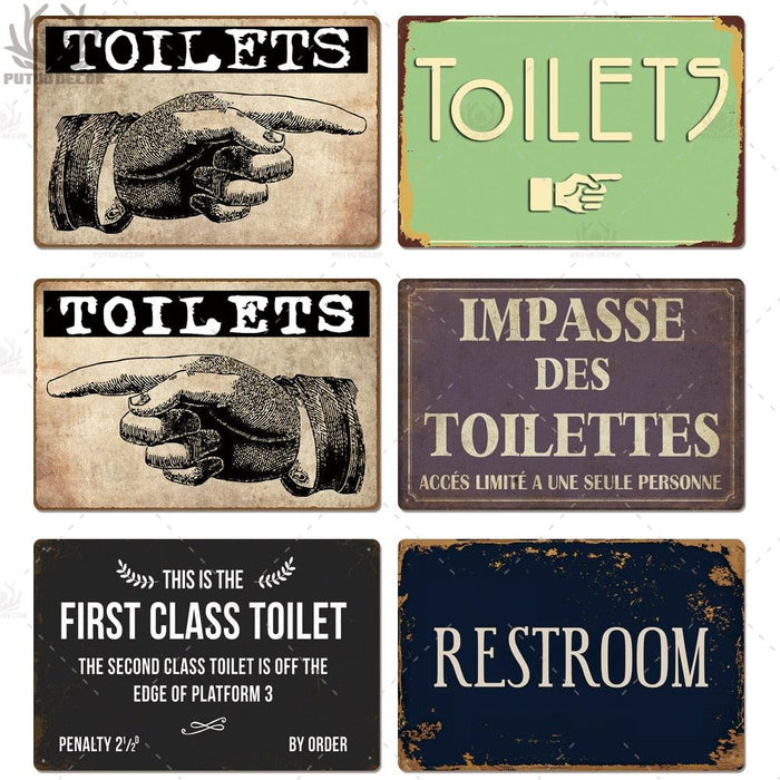 Retro Metal Toilet Sign - Customizable Vintage Bathroom Plaque