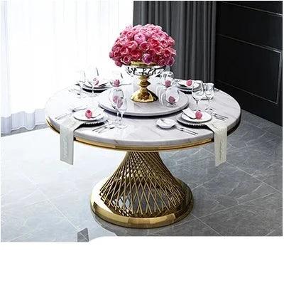 Luxurious Marble Dining Ensemble with Stainless Steel Base - Sophisticated Dining Set for Stylish Spaces