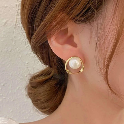 Chic U-Shaped Gold Earrings with Korean Crystal for Effortless Style