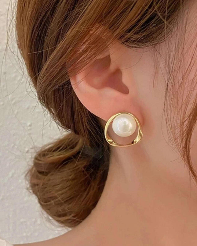 Chic U-Shaped Gold Earrings with Korean Crystal for Effortless Style