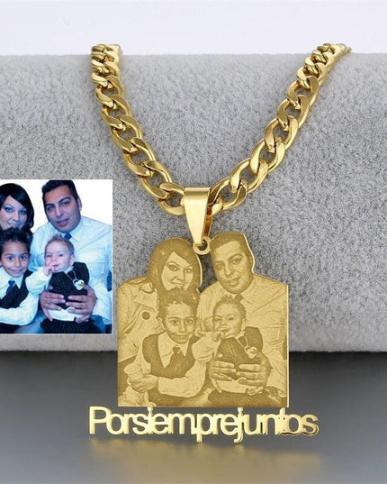 Personalized Stainless Steel Photo Pendant Necklace with Custom Nameplate and Cuban Chain - Celebrate Your Unique Journey