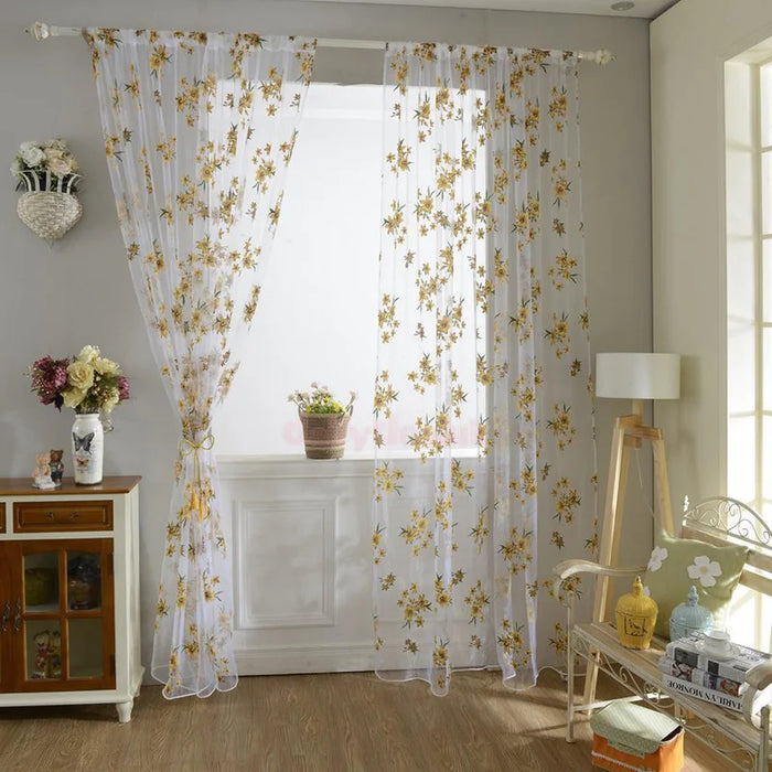 Floral Print Sheer Privacy Curtain Panel For Kids room