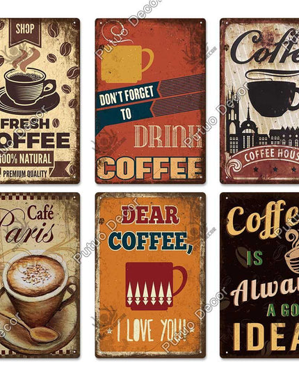 Retro Coffee Metal Sign - Chic Wall Decor for Kitchen, Cafe, or Bar