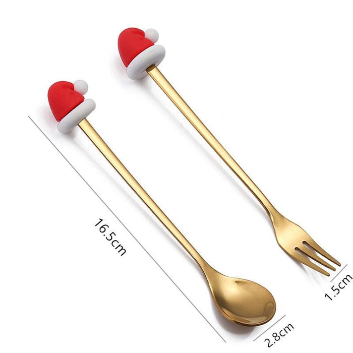 Santa's Festive Silverware Set - Christmas Spoon and Fork Duo: Elevate Your Holiday Dining Experience