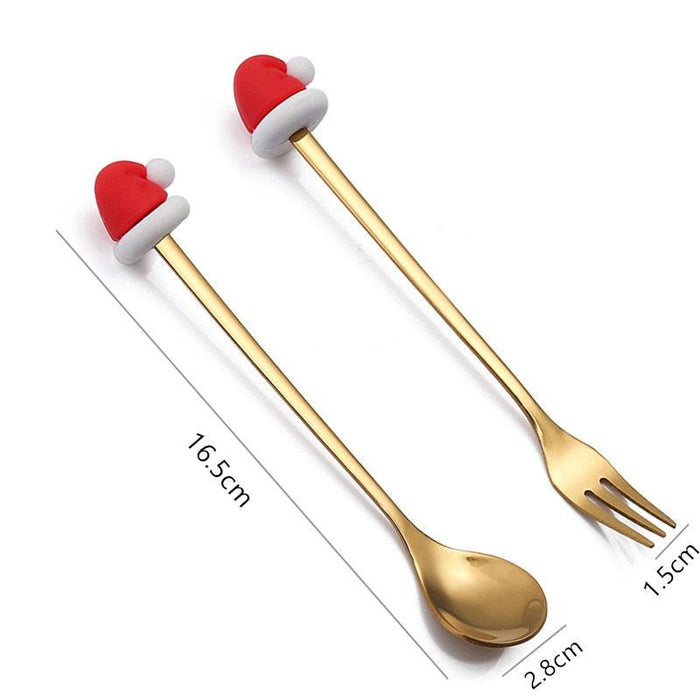 Santa's Joyful Holiday Silverware Duo - Cheerful Spoon and Fork Set for Festive Feasts
