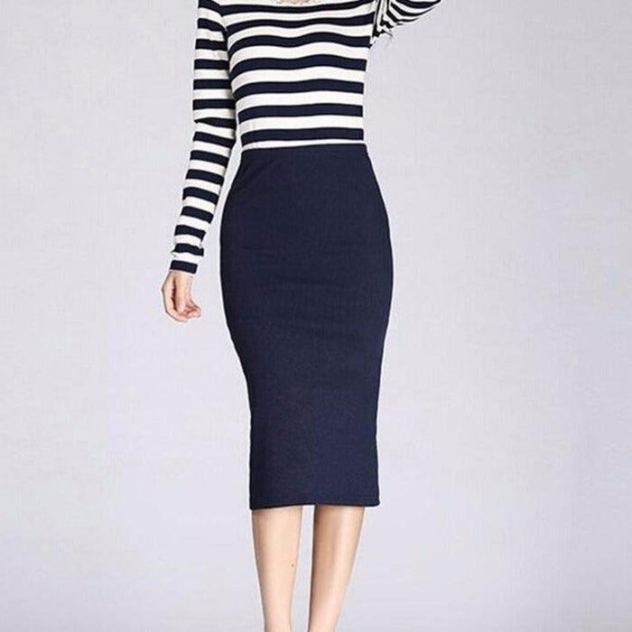Elevate Your Winter Wardrobe with Stylish Wool Rib Knit Midi Skirt