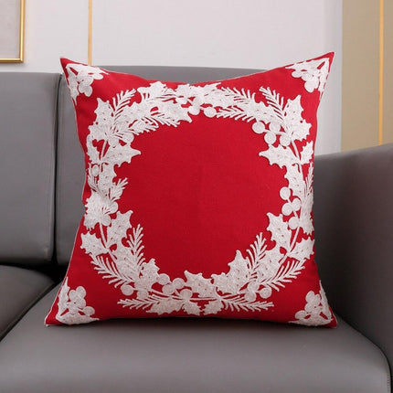 Embroidered Holiday Wreath Decorative Pillow Sham - Festive Home Accent