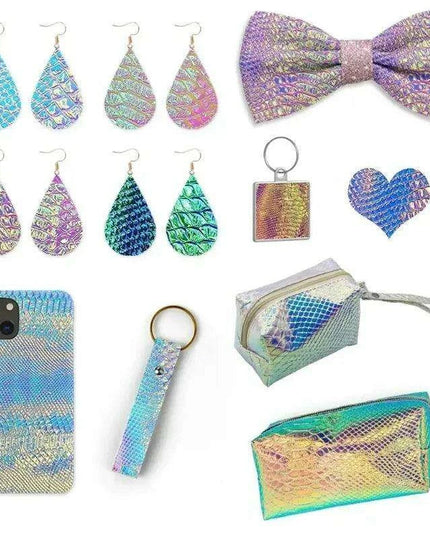 Iridescent Holographic Snakeskin PU Leather Craft Roll for Creative DIY Adventures
