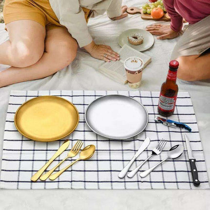 Compact Picnic Dining Set for Two - Durable Stainless Steel with Colorful Cloth Kit