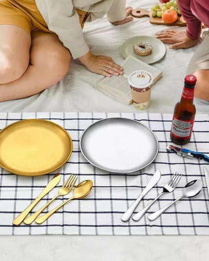 Compact Picnic Dining Set for Two - Durable Stainless Steel with Colorful Cloth Kit