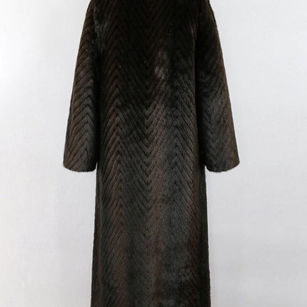 Elegant Striped Faux Mink Fur Winter Coat