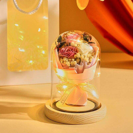 Timeless Elegance: Illuminated Preserved Rose in Glass Dome - A Symbol of Eternal Love