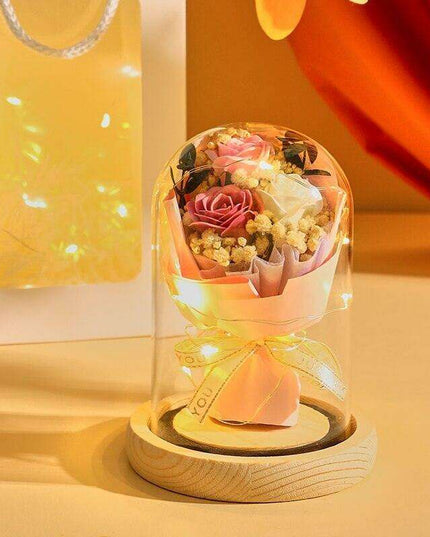 Timeless Elegance: Illuminated Preserved Rose in Glass Dome - A Symbol of Eternal Love